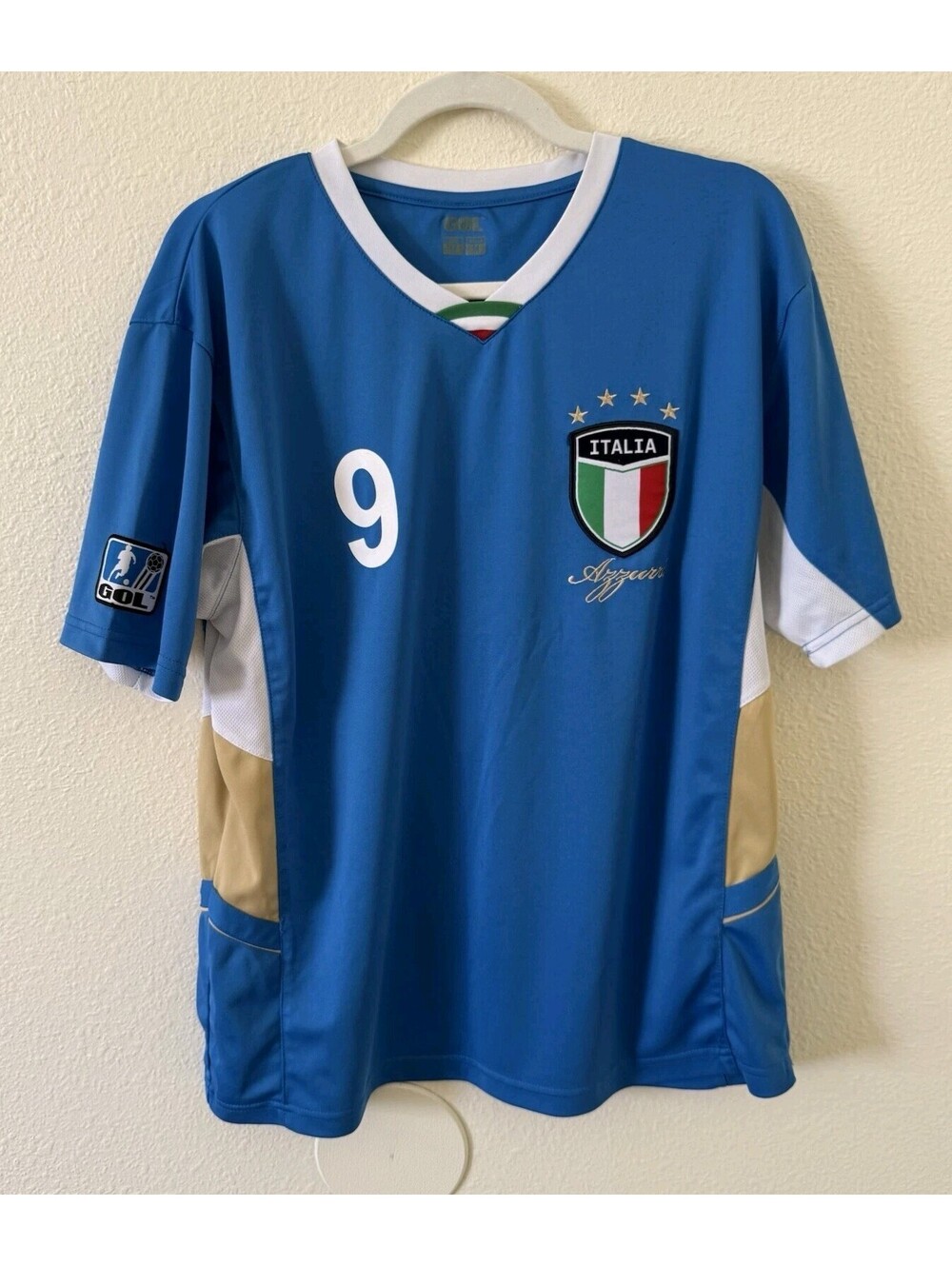 GOL Men’s Soccer Jersey Italia Size M Blue Patches Azzurri Side Details